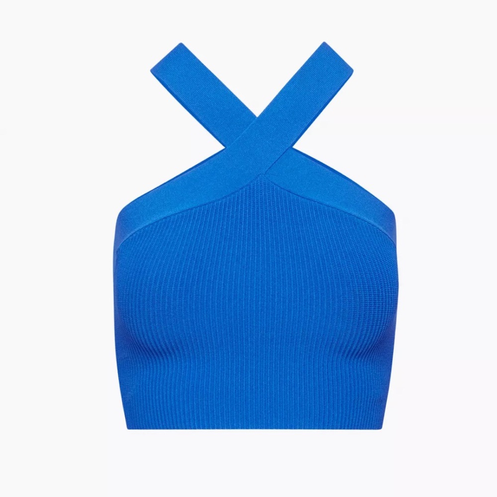 Aritzia Royal Blue Cross-Back Ribbed Crop Top